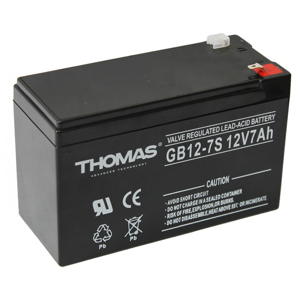 Аккумулятор 7ah. Аккумуляторная батарея Thomas GB 12-7s. Аккумуляторная батарея Thomas GB 12-7 Ah 12v7ah. Аккумулятор 12v 7ah габариты. Аккумулятор Thomas GB 12в-7ач, f1.