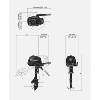 Подвесной 4-х тактный бензиновый лодочный мотор Tohatsu MFS3.5C S Подвесной 4-х тактный бензиновый лодочный мотор Tohatsu MFS3.5C S