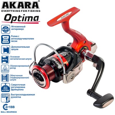 Безынерционная катушка Akara Optima 1000. 4 ш.п. + 1 р.п. Безынерционная катушка Akara Optima 1000. 4 ш.п. + 1 р.п.