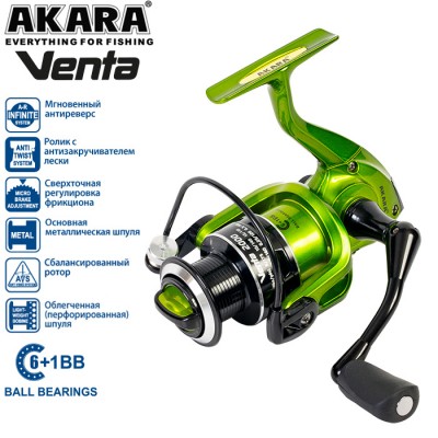 Безынерционная катушка Akara Venta 3000. 5 ш.п. + 1 р.п. Безынерционная катушка Akara Venta 3000. 5 ш.п. + 1 р.п.
