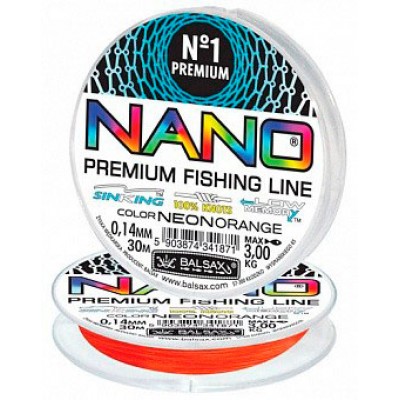 Леска монофильная Balsax Nano Neon Orange 30 м Леска монофильная Balsax Nano Neon Orange 30 м